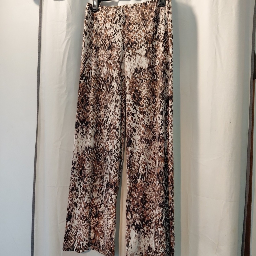 Veronica M Wide Leg 28" Palazzo Pants Wide Band Stretch Yoga Animal‎ Print  Med